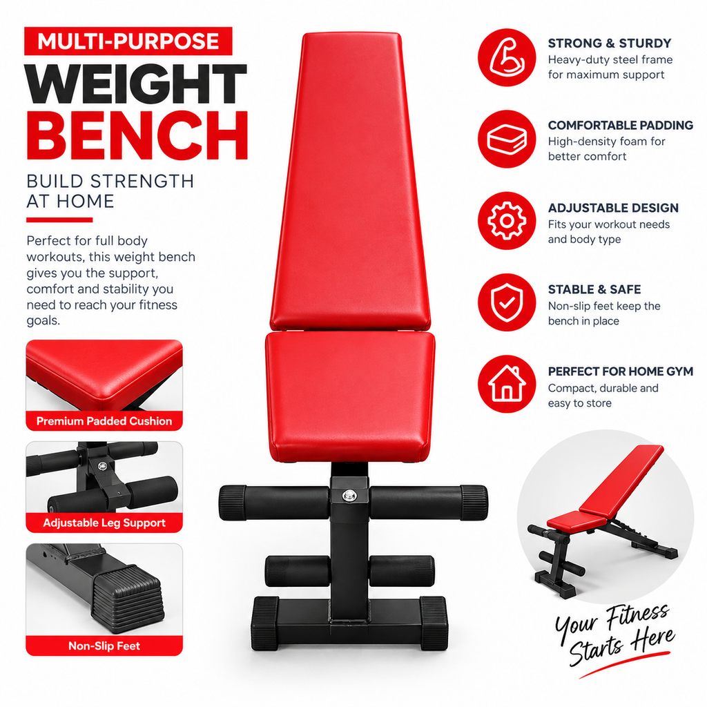 Adjustable Exercise Bench Incline, Decline and Straight